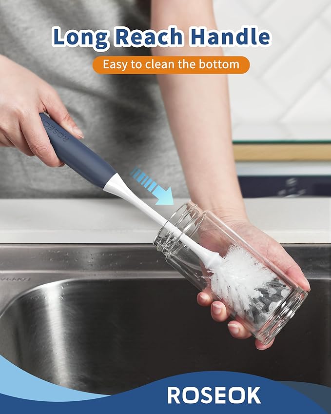 Long Handle Water Bottle Brush,Flexible Bottle Brush for Cleaning Milkshake Cup,Sports Bottle,Navy Blue,2 Pack