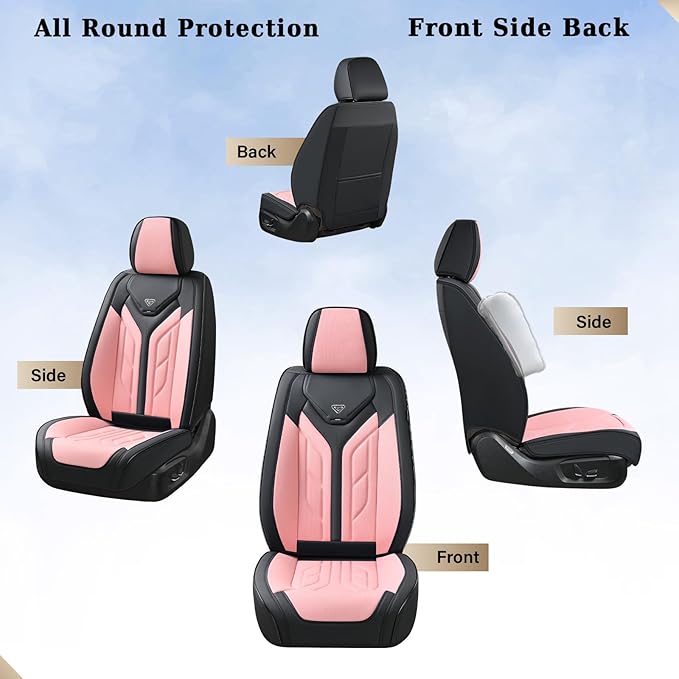 Coverado Front Seat Covers, Car Seat Covers Front Seats, Leather Seat Covers for Cars, Automotive Seat Covers Car Seat Protector Car Accessories Fit for Most Sedans SUV Pick-up Truck(Black&Pink)