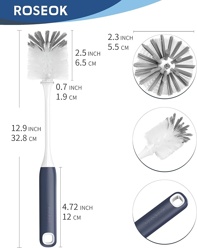 Long Handle Water Bottle Brush,Flexible Bottle Brush for Cleaning Milkshake Cup,Sports Bottle,Navy Blue,2 Pack