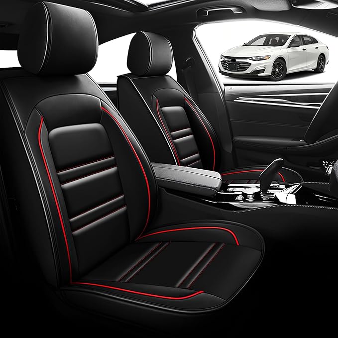 Seat Cover for Chevy Malibu 2004-2025 | Car Seat Covers Front Seats, Waterproof Seat Protectors, Automotive Front Seat Covers (Front Seat, Black&Red Line)