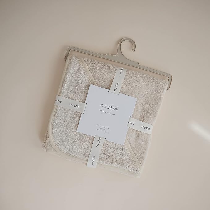 mushie Baby Hooded Towel | Organic Cotton (Fog)