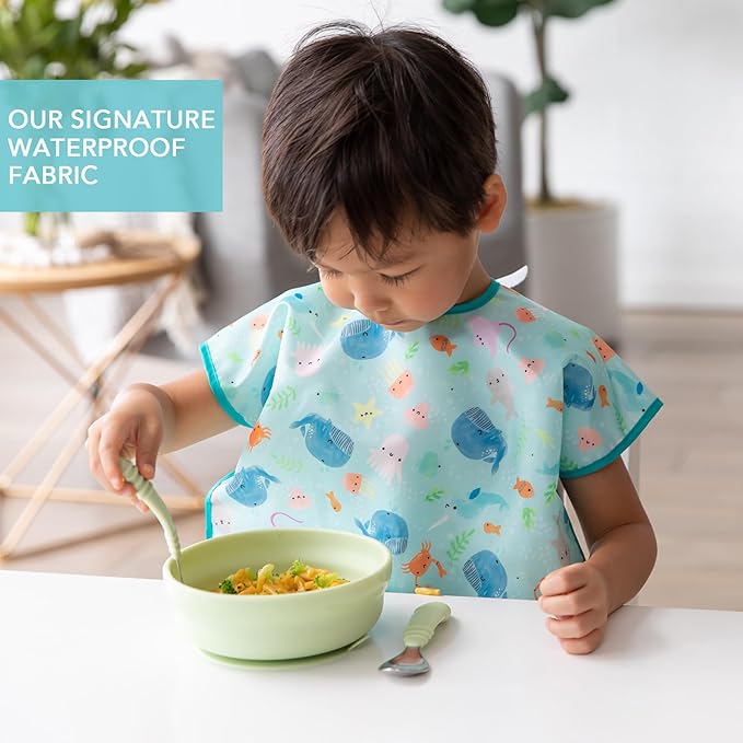 Bumkins Bibs - Toddler Bibs, Waterproof, Large for 1-3 Years, Short Sleeve