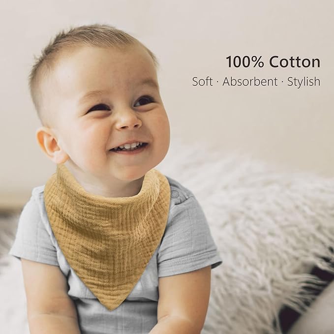 Bearmoss Muslin Baby Bibs 8 Pack Soft Bandana Bibs for Drooling & Teething, Absorbent Burp Cloths with Adjustable Snaps