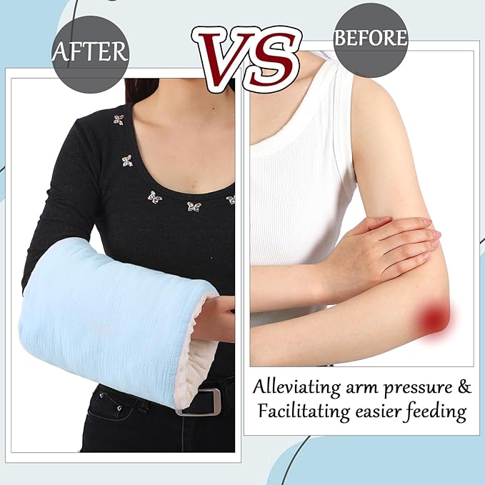 Baby Feeding Arm Pillow Breastfeeding Bottle Nursing Cozy Cradle Pillow for Newborn Soft Double Sided Muslin Cotton Head Support Comfortable Feeding for Mom(Blue,Simple)