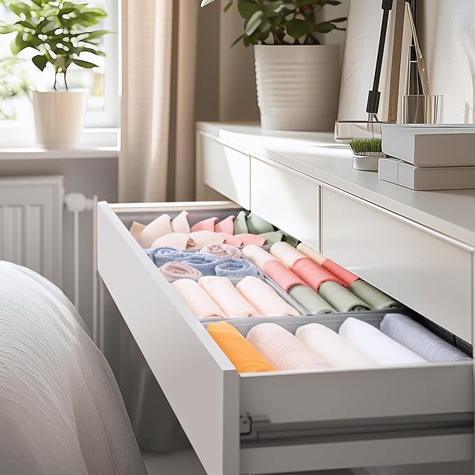 Criusia Drawer Organizer Clothes, 10 Pack Dresser Organizer for Baby Clothes, Underwear, Sock- Foldable Closet Organization and Storage Dividers Bins for Nursery, Bedroom (Grey)