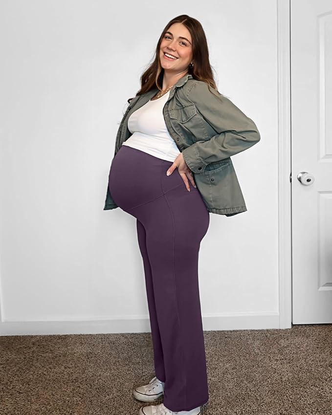 G4Free BareFeel Maternity Dress Yoga Pants Over The Belly Stretchy Work Slack Pregnancy Wide Leg Lounge Trousers