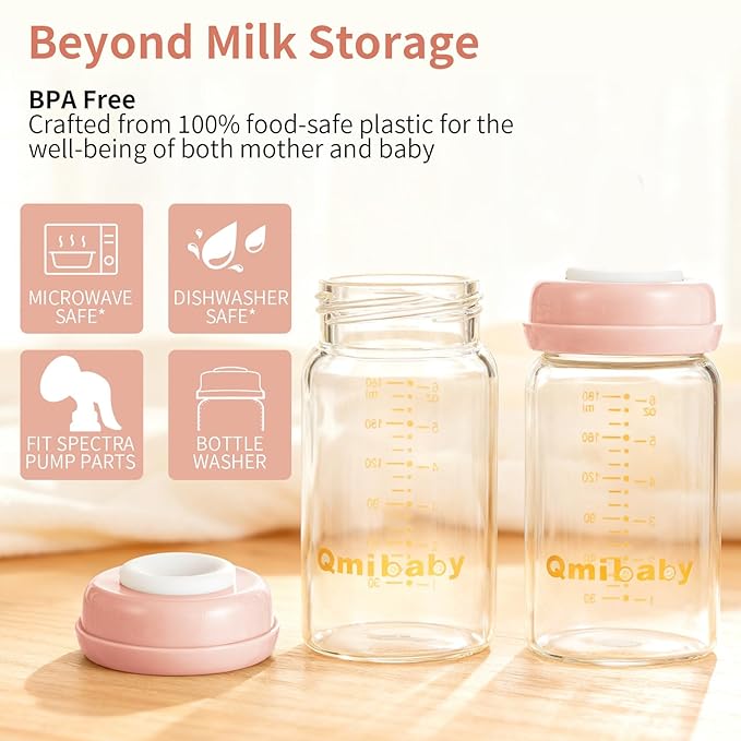 Breast Milk Storage Bottles 180ml 6oz BPA-Free Leak-Proof Natural Baby Bottle for Breastmilk Storage Wide Neck Bottles with Screw Ring Sealing Disk Breastfeeding (Pink, 180ml-6Packs)