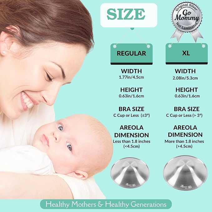 Silver Nipple Shields for Breastfeeding Newborn & A Breastfeeding Essential by Go Mommy - 925 Silver Nursing Cups for Sore Nipple Relief, Protects & Heals Cracked Nipples