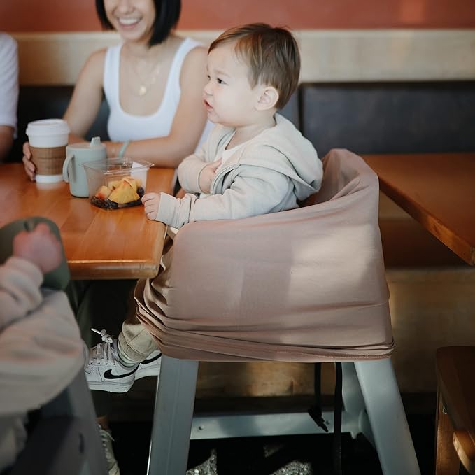 mushie Baby Car Seat Canopy Cover | Breathable & Stretchy Multi Use Cover for Breastfeeding, Nursing, High Chair, Shopping Cart, Strollers (Natural)