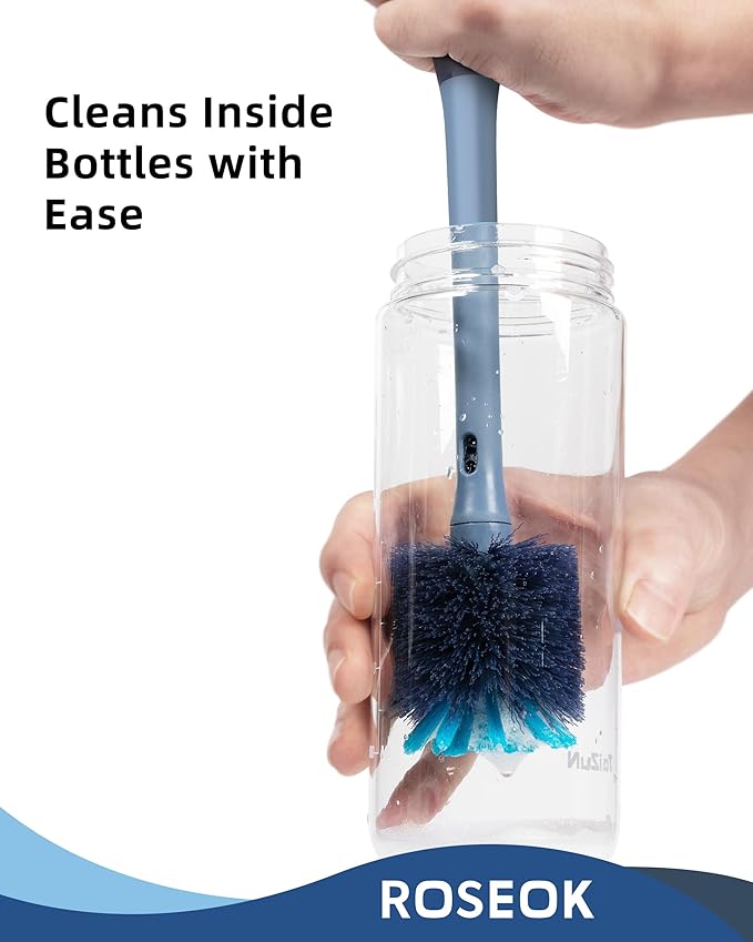 2in1 Bottle Scrubbing Brush with Straw Brush has Long and Comfortable Handle, Cleaning Glass, Sports Bottle, Coffee Mug,1 Pack, Grayish Blue