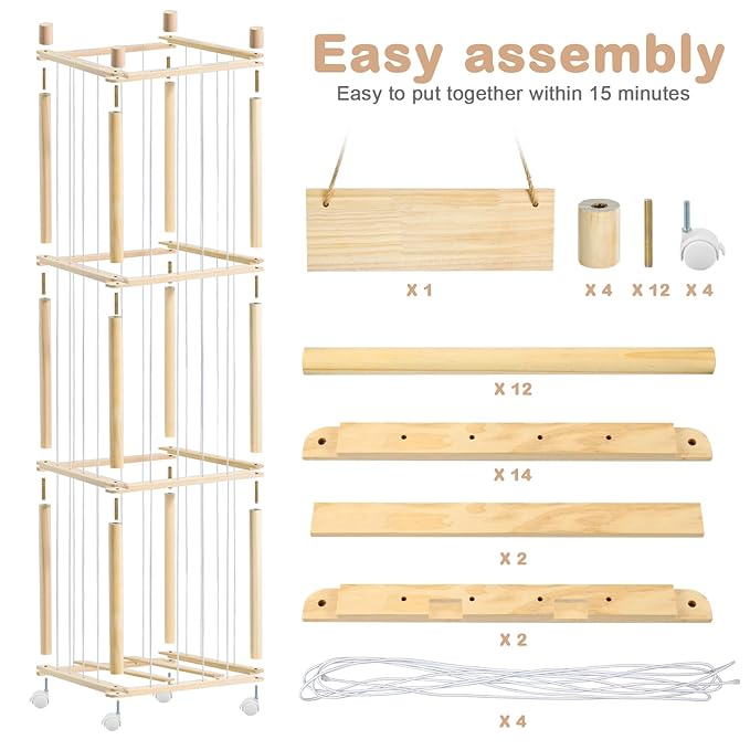 Stuffed Animal Storage, Wooden Cute Zoo Toy Holder with Brake Wheels, Space Save Toy Organizer, Large Capacity Stuffed Animal Holder, Perfect for Nursery Playroom Kidroom Bedroom-54 Inch