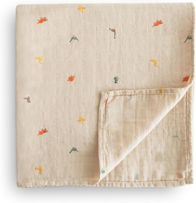 mushie Muslin Baby Swaddle Blanket | 100% Organic Cotton (Dinosaurs)