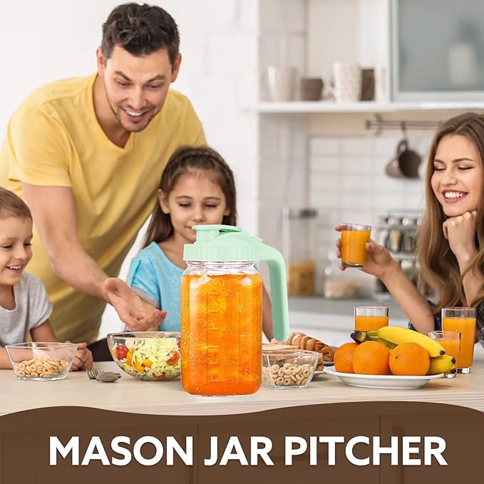 Breast Milk Pitcher, 32 OZ Mason Jar Pitcher with Lid Double Leak Proof,1 Quart Breastmilk Storage Containers for Fridge, Glass Jug for Sun Tea, Juice, Cold Brew Coffee