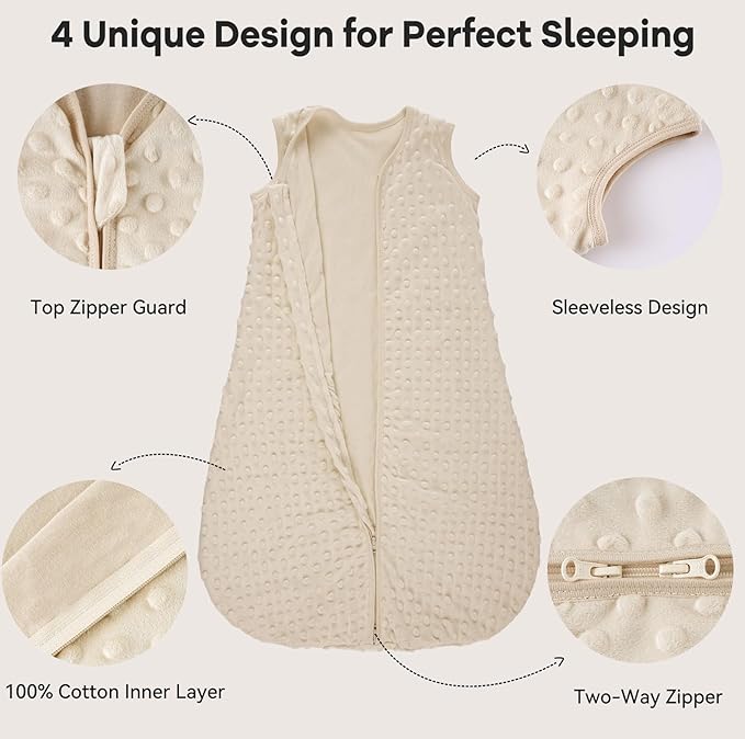 Fleece Baby Sleep Sack 18-24 Months with Plush Dots 1.5 Tog Baby Wearable Blanket with 2-Way Zipper Warm Sleeping Sack for Toddler Infant - XLarge, Apricot & Pink