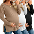 Riyiper 3 Pack Women's Maternity Long Sleeve T-Shirts Round Neck Side Split Tops Loose Casual Pregnancy Mama Clothes Fall