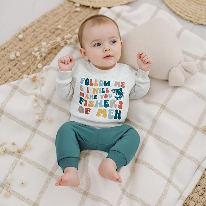 Nyapruwe Toddler Baby Boy Fall Outfit Funny Print Long Sleeve Sweatshirt Joggers Pants Set Kids Warm Winter Clothes