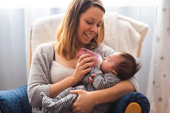 Herobility Glass Baby Bottle - 7 fl oz/220 ml - 3 Pack | Heat Sensing Color-Changing Bottle with Double Anti-Colic Nipple - Silicone Coating - Breastlike Nipples for Newborn Babies - Rose Color