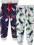LOKTARC 2 Pack Boys Drawstring Sweatpants Cute Pattern Cotton Sport Jogger Pants