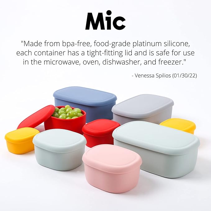 BLUE GINKGO Nesting Silicone Containers - Set of 3 Hard-Shell Silicone Food Storage Containers | BPA Free, Airtight, Dishwasher and Freezer Safe (6.7oz, 10oz, 20oz) - Red