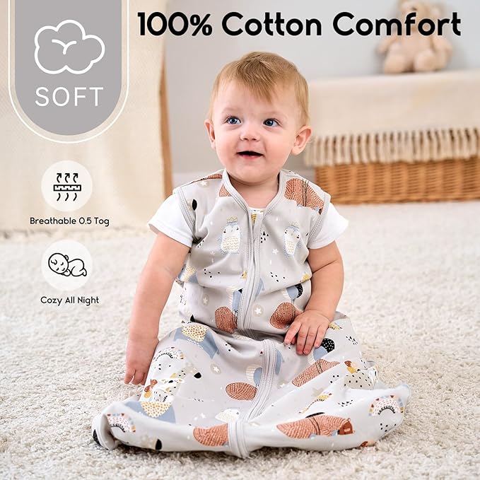 Yoofoss Baby Sleep Sack 6-12 Months 0.5 Tog Wearable Blanket for Baby, 3 Pack 100% Organic Cotton Infant Toddler Sleeping Sack 2-Way Zipper Lightweight Sleep Sack