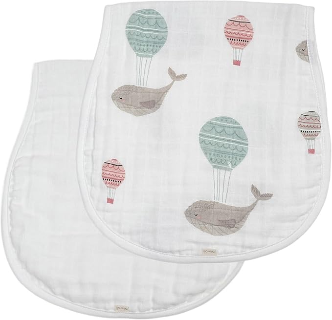 Ali+Oli 2-pk Muslin Burp Cloths for Baby Boys and Girls (Whale-White) Organic Baby Burp Cloth, Burp Rags for Newborn