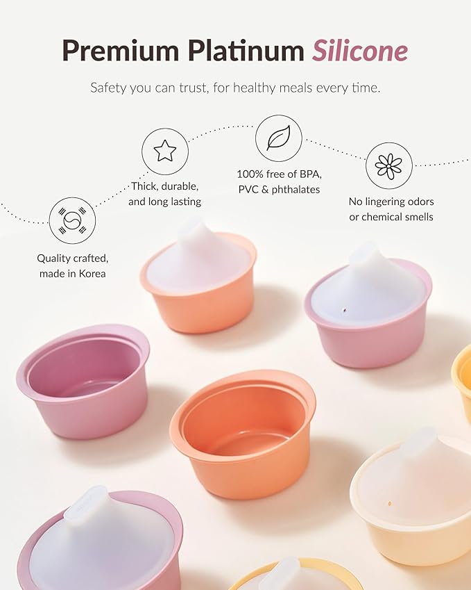 Moyuum Silicone Microwave Steamer | Made in Korea, Baby Food Maker Bowl with Lid, Egg and Vegetable Steam Cooker, Japanese Donabe Inspired Cooking Pot, Dishwasher Safe (Small, Mustard)