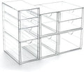 Prsildan Acrylic Drawer Makeup Organizer with 9 Drawers, Set of 3 Office Desk Organizers Accessories, Clear Stackable Storage Drawers for Vanity, Countertop, Craft, Jewelry, Art Supply Organization