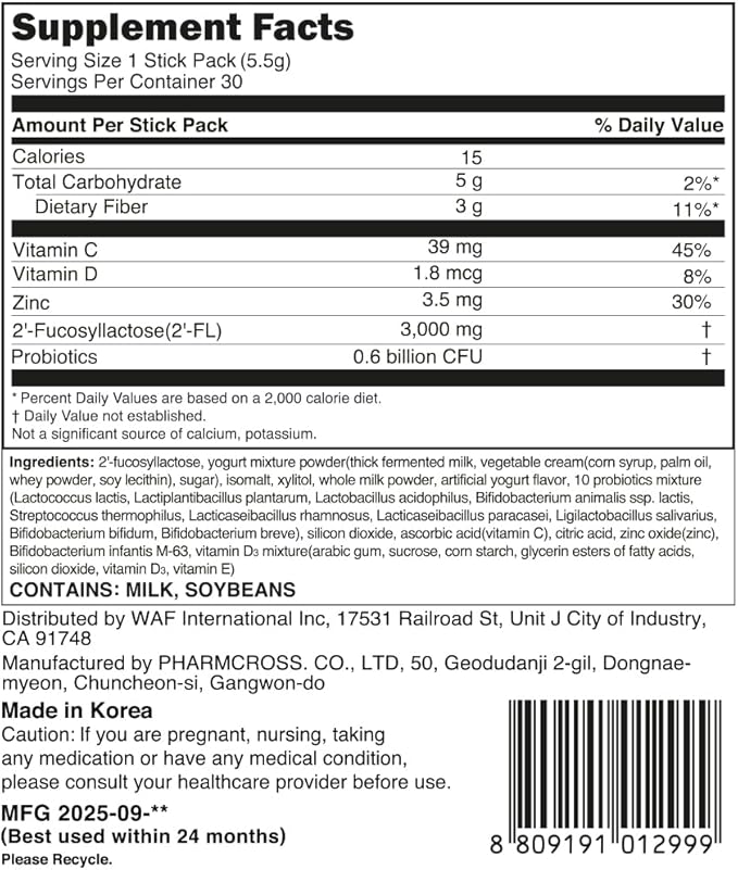 MOMSTAMIN Premium 3,000mg Human Milk Oligosaccharide (HMO 2'-FL) Prebiotic Probiotic Powder Supplement for Immunity Digestion Metabolism Gut Health, Clinically Researched (30 Sticks, 1 Month)