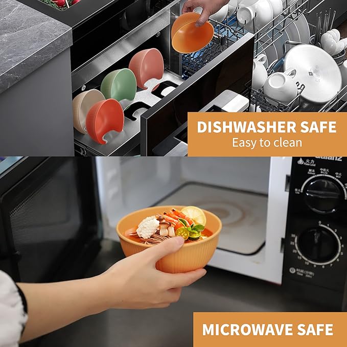 Reusable Bowls Set Unbreakable Cereal Bowls,24 OZ Wheat Straw Fiber Lightweight Bowl Sets 8, Microwave and Dishwasher Safe,Use for Ramen, Soup, Salad -Multi Color