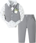 SANMIO Baby Boy Clothes Suits Infant Gentleman Outfit Collared Dress Shirt+Vest+Tie+Corsage+Pants 5Pcs Baby Suit Sets