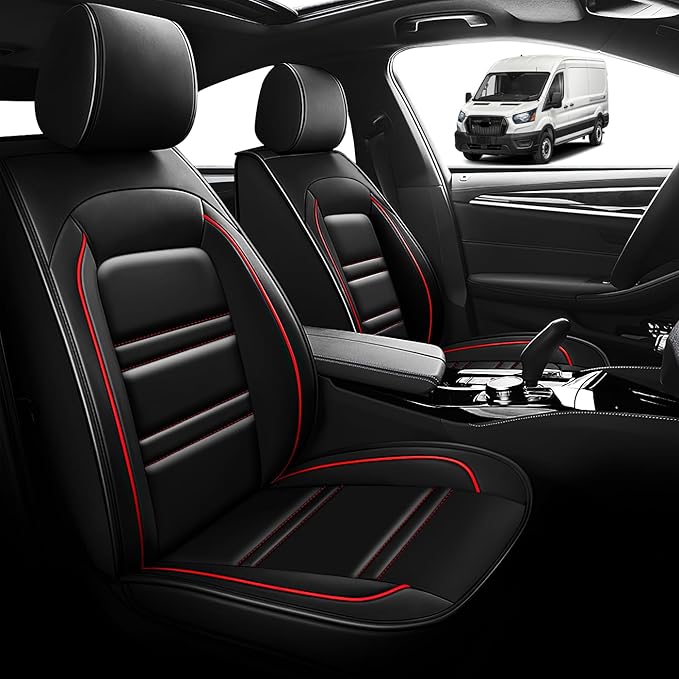 Seat Cover for Ford Transit 2014-2024 | Car Seat Covers Front Seats, Waterproof Seat Protectors, Automotive Front Seat Covers (Front Seat, Black&Red Line)