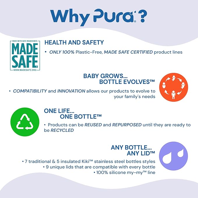 Pura Kiki 11oz/325ml Stainless Steel Sippy Cup Bottle w/Sleeve, Plastic-Free, MadeSafe Certified, Medical-Grade XL Silicone Sipper Spout Fast Flow for Kids, Toddlers, Babies & Infant - Rose Sleeve