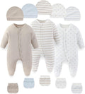 Fashion Baby Boy Girl Clothing Set Cotton Soft 3-Piece Long Sleeve Button Rompers 5-Pack Hats&Gloves Infant Clothes