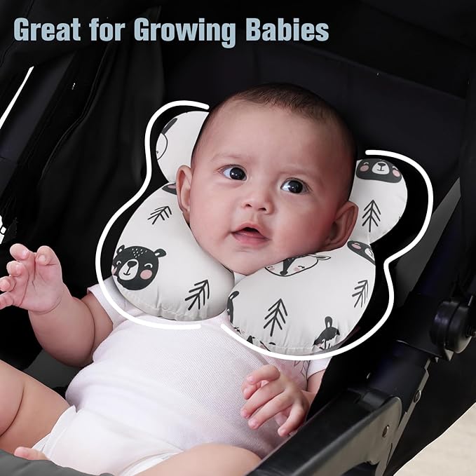 KAKIBLIN Baby Travel Pillow,Upgraded Baby Neck Pillows for Car Seat,Baby Support Pillow,Infant Neck Pillow for Toddler Head and Neck,Newborn Head Support for Car Seat,Pushchair (Black Bear)