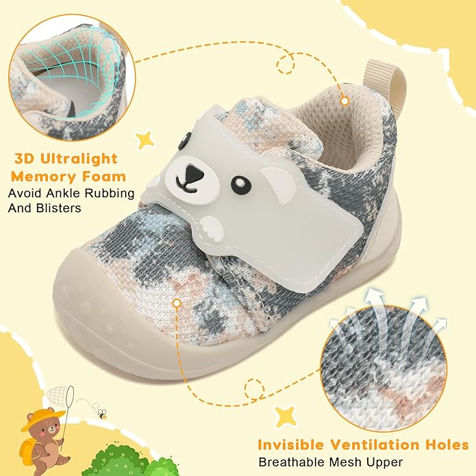 FEETCITY Baby Walking Shoes Wide Baby Shoes Boys Girls Infant Sneakers Crib Shoes Breathable Toddler Barefoot Shoes Slip On Shoes