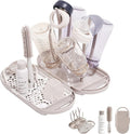 MOTHER-K Travel Baby Bottle Drying Rack Set - Baby Bottle Cleaner Kit with Cleanser and Mini Silicone Bottle Brush, Portable Bottle Drying Rack for Home and Travel (Cream Mocha)