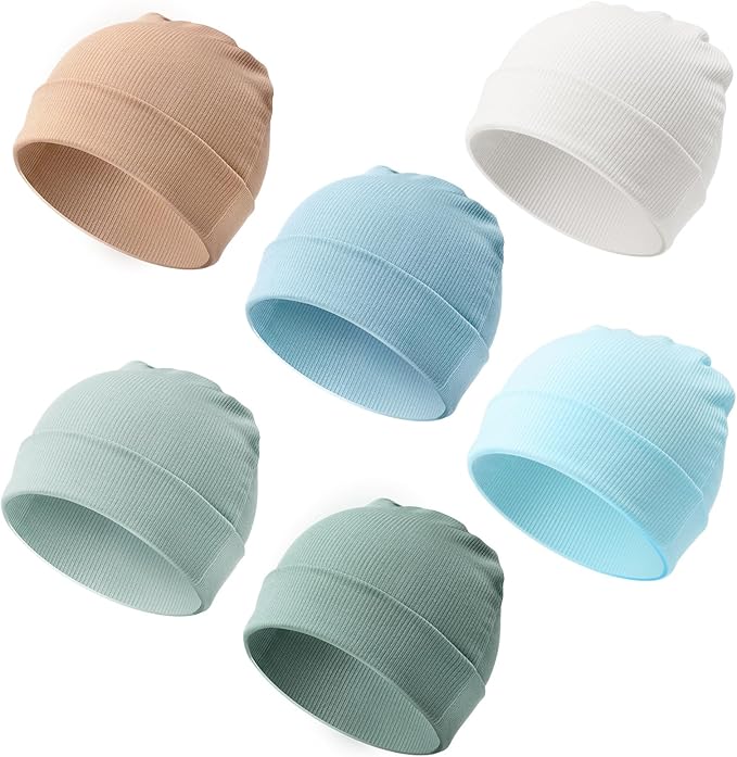 DRESHOW BQUBO 6 Pack Baby Newborn Hats Set for Unisex Infant Newborn Toddler Soft Beanie Hat for Boys Girls 0-24 Months