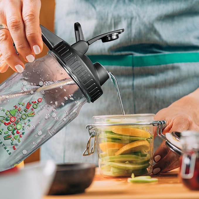 Breast Milk Pitcher,Mason Jar Pitcher with Lid Double Leak Proof, Breastmilk Storage Containers for Fridge, Glass Jug for Sun Tea, Juice, Cold Brew Coffee(Christmas tree）