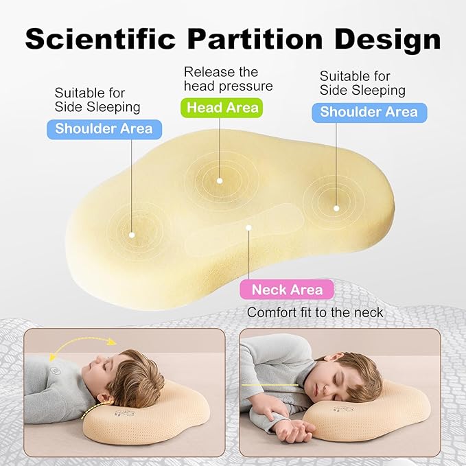 Reidio 1pc Toddler Silicone Pillow Breathable Toddler Pillow with Removable Cotton Pillowcase Kids Pillows for Sleeping Machine Washable (Blue, H2)