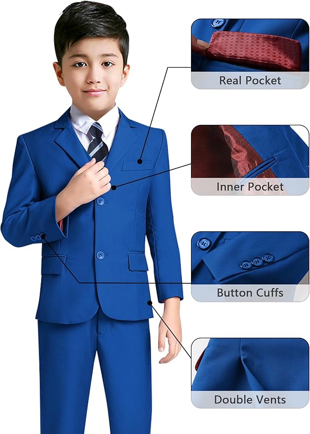 YuanLu Boys Suit for Kids Tuxedo Wedding Ring Bearer Outfit, 5 Piece Boy Slim Fit Formal Suits with Adjustable Waist
