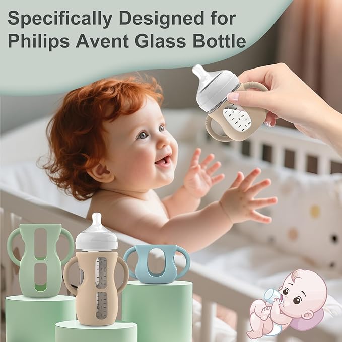 3PCS Philips Avent Glass Bottle Silicone Sleeves with Handles, Compatible with Philips Avent Glass Bottles 8 oz, Suitable for Avent Baby Bottles 8 oz, and Easy to Clean