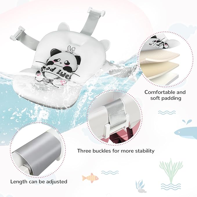 Collapsible Baby Bathtub for Newborn, Baby Bath Tub with Thermometer & Soft Floating Cushion & Drain Hole for Infant to Toddler, Portable Travel Bathtub with No-Slip Feet for 0-36 Months-Pink