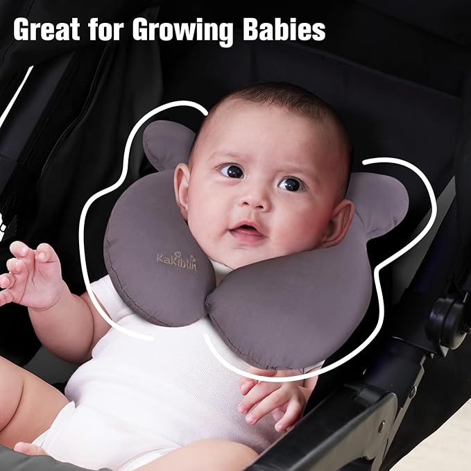 KAKIBLIN Baby Travel Pillow, Upgraded Baby Neck Pillow for Car Seat, Head Support Pillow for Car Seat Pushchair, Grey