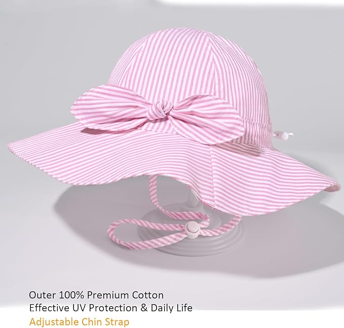 Baby Girl Sun Hat Summer Foldable Beach Hats with UPF50+ Sun Protection Wide Brim Toddler Bucket Hat Cap