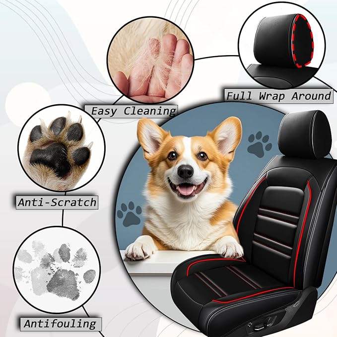 Seat Covers for Nissan Car Maxima 1999-2023 | 5-Seats Leather Seat Covers, Easy to Install Automotive Seat Covers Full Set (Full Set, Black&Red Line)