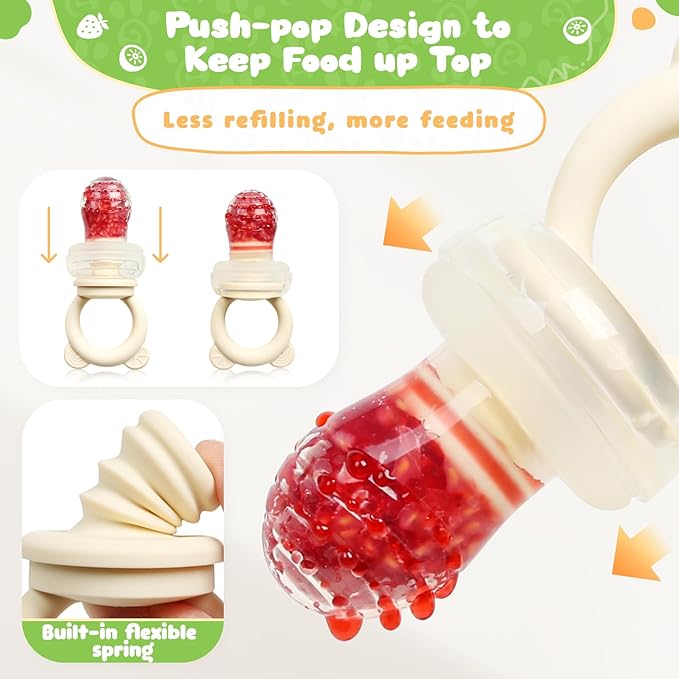 Bear Baby Fruit Food Feeder & Mini Freezer Nibble Tray Combo, 2 Pack Breastmilk Popsicle Molds for Baby Teething Relief, BPA Free Silicone Feeder for Safe Infant Self Feeding, Dishwasher Safe, Pink
