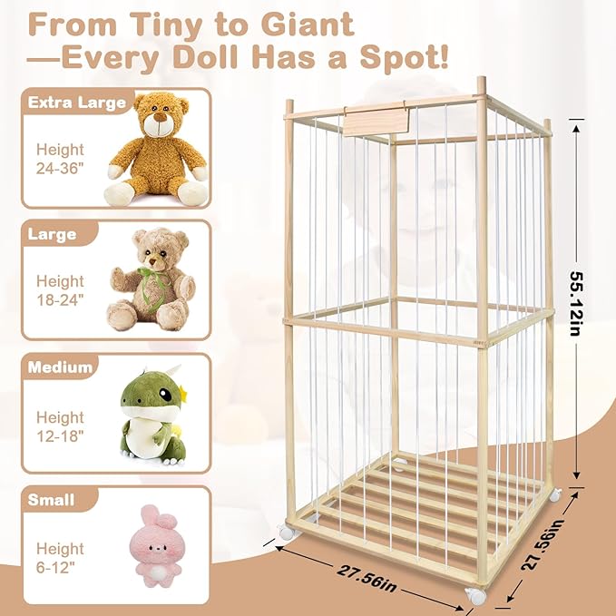 Stuffed Animal Zoo Storage Cage Wooden, Space Save Toy Organizer, Extra Large Capacity Plush Toy Cage,Stuffed Animal Holder, Perfect for Gift for Nursery PlayRoom Bedroom KidRoom Chirstmas Gift