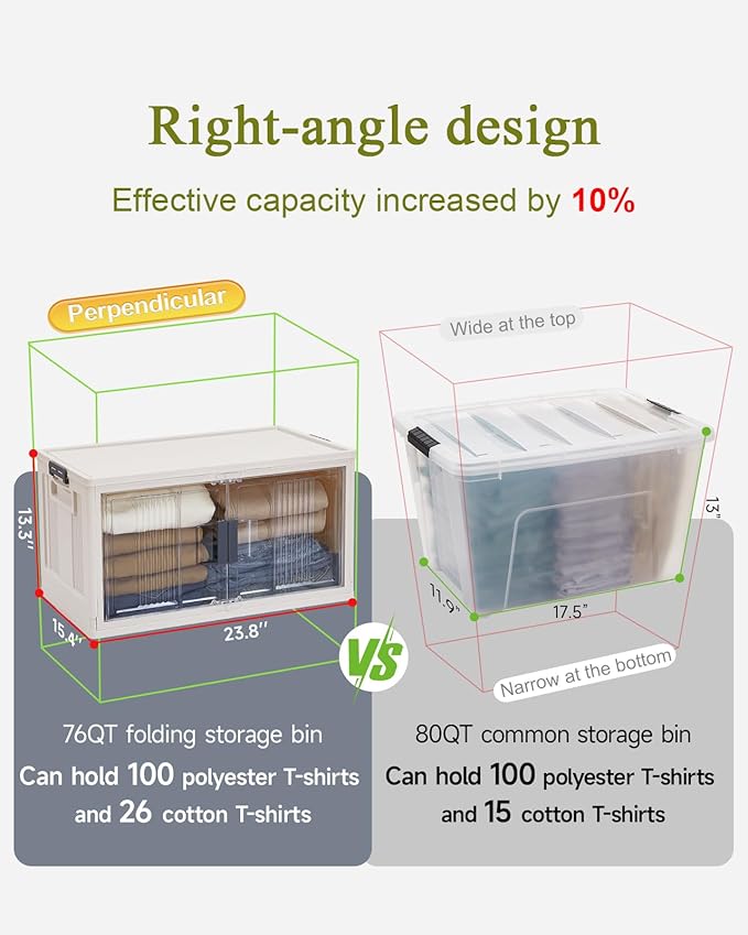 OlarHike 76QT Stackable Storage Bins with Lids - Folding Storage Box with Doors and Wheels, Collapsible Plastic Storage Bins for Closets, Home Organizers, 3 Pack Cubes (Warm Gray)