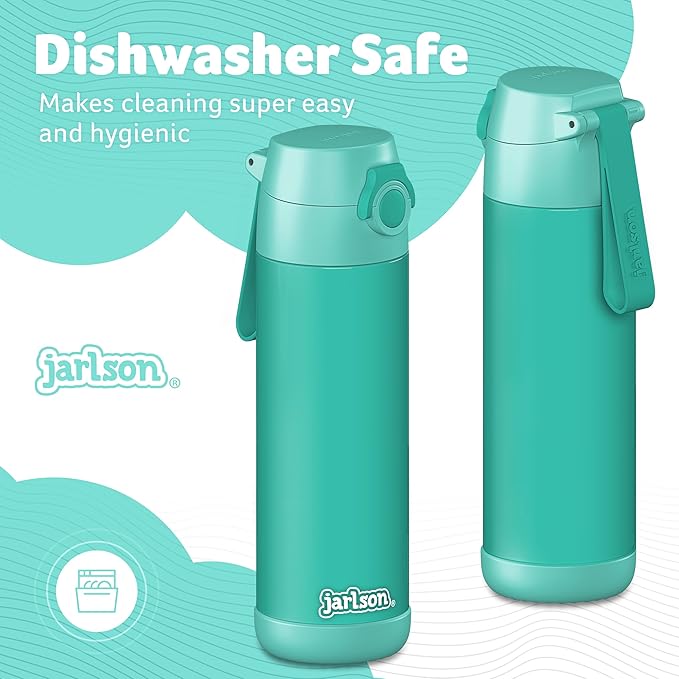 Jarlson® Mali Children's Water Bottle, Thermal Stainless Steel Water Bottle, BPA-Free, Leak-Proof, Children's Bottle with Chug Lid, Bottle for School, Nursery (Turquoise, 18 oz)