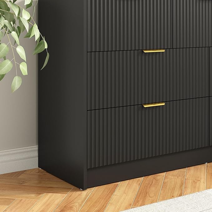 7 Drawers Dresser for Bedroom,55" Wide Fluted Dresser with Deep Drawers, Modern Chest of Drawers, Wood TV Stand Storage Organizer for Closet, Living Room, Hallway, Black